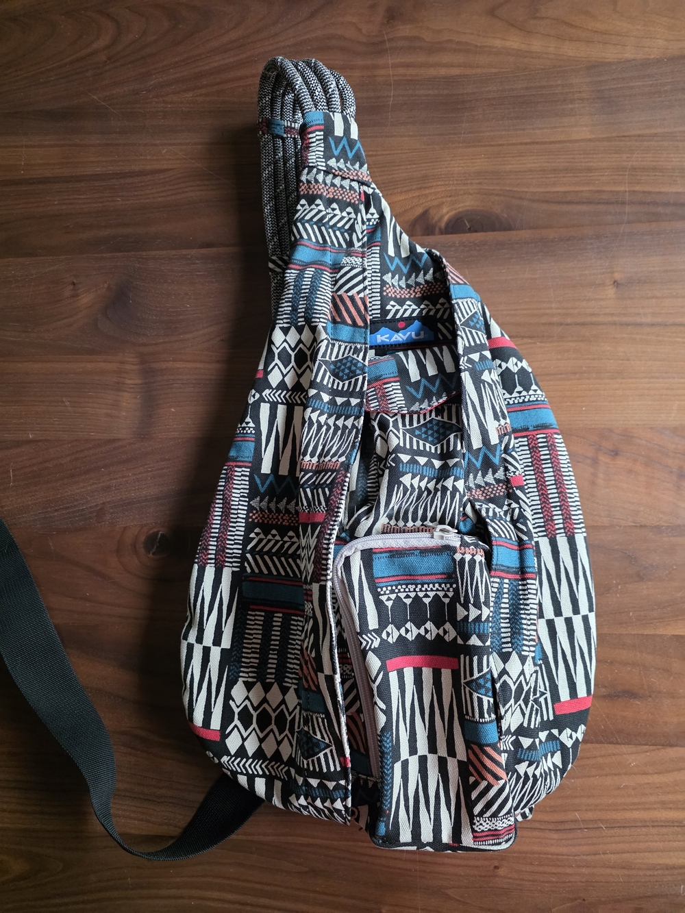 Kavu Aztec Pattern Crossbody Sling Bag in Black, White, Teal, Red, Brown